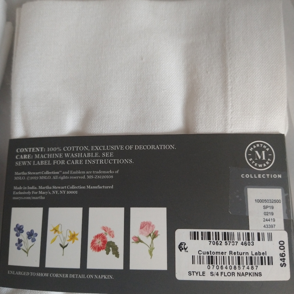 Martha Stewart CollectionFloral Napkins, Set of 4 - Picture 4 of 5